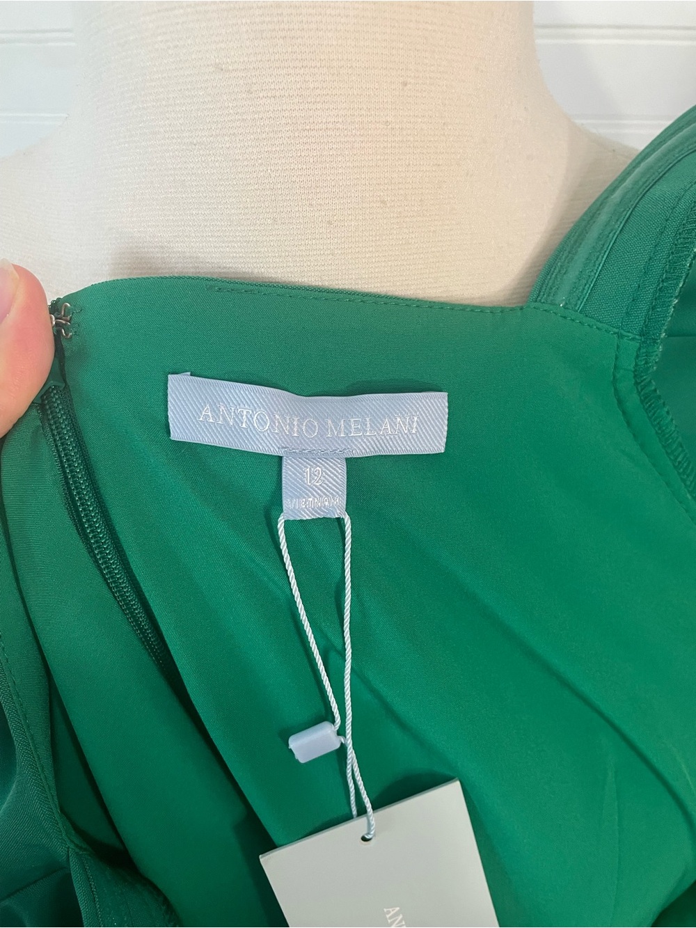 Antonio Melani Elena Square Neck Long Ruched Sleeve Midi Dress NEW Size 12 Green - Picture 5 of 7